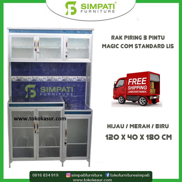 Rak piring 3 pintu magic com standard list - Biru